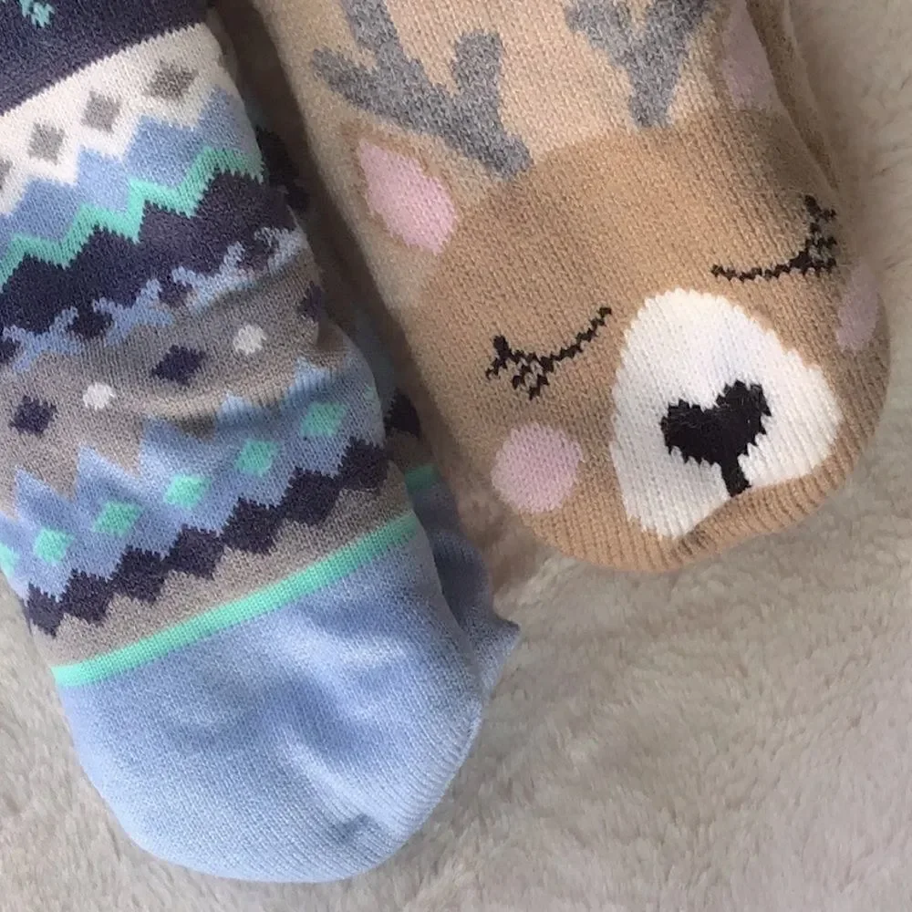 Bundle of 2 cozy winter holidays socks-reindeer and snow (New with tags)